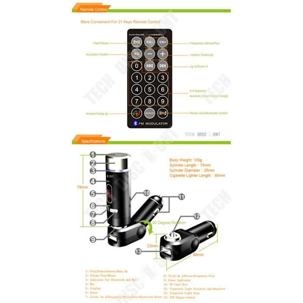 TD® Bluetooth FM-sender trådløs bil hjemme musikadapter radio oplader MP3 håndfri iPhone cigaretlighter usb