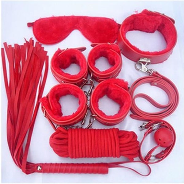Kit Set BDSM Gag Collar Mask Whip Handledsmanschetter Ankelmanschetter Repkoppel SM