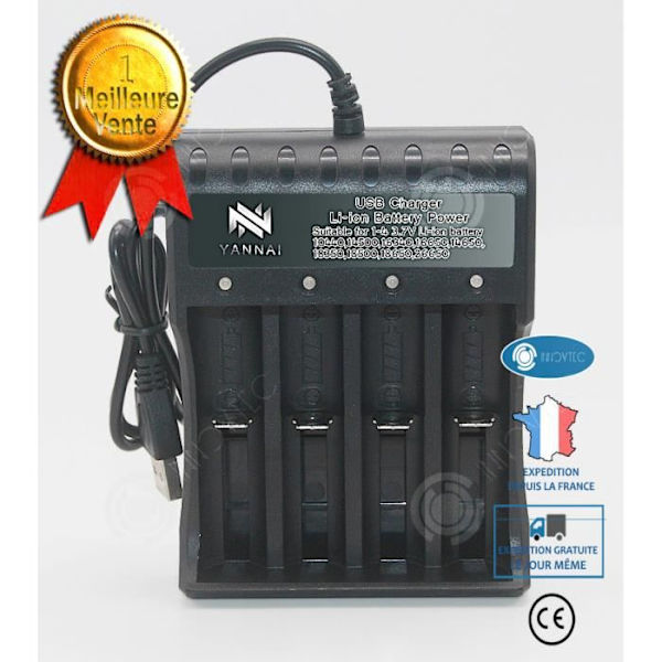 INN® Lithiumbatterioplader 3,7 V med 4 pladser til nikkel-cadmium batteri 1,5 V USB fire uafhængige opladningsstøtter