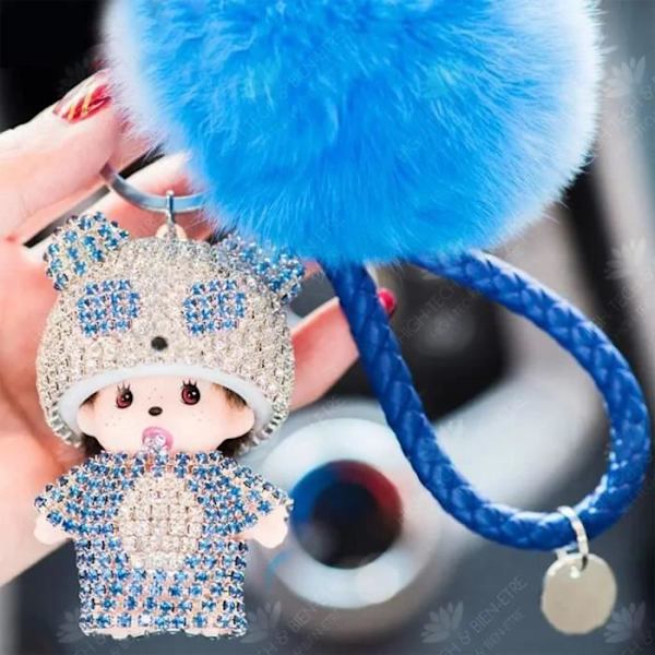 HTBE® Pendentiv til bil med søde dukker, kreative bilornamenter, bilpendant, bløde pomponer, ræv