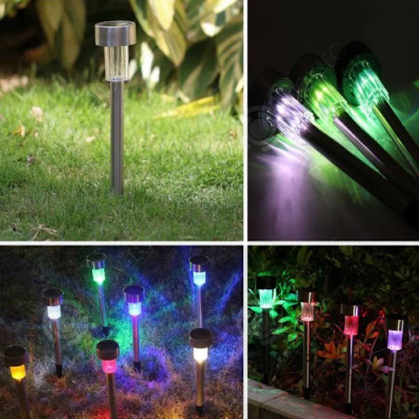 INN® LED have lampe til haven, fast farve, 8 stk. Ændre græsplæne LED solcellelampe med stake til udendørs haven.