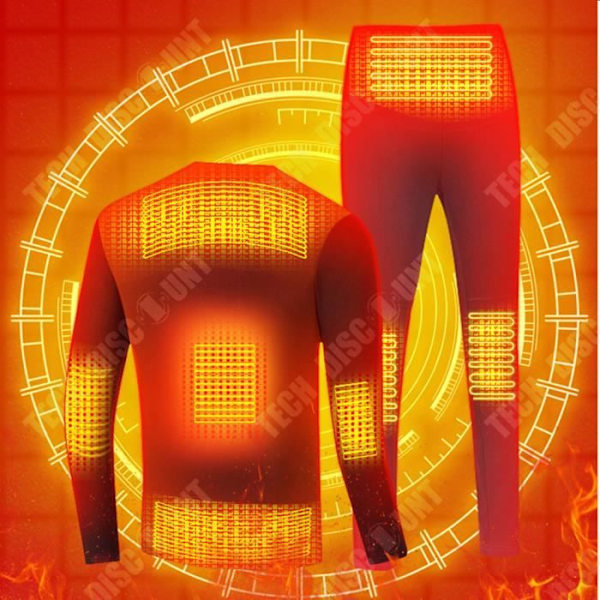 TD® 8 Zone Thermal Underwear Set för män, USB-uppladdningsbara uppvärmda kläder med Power Bank Svart M