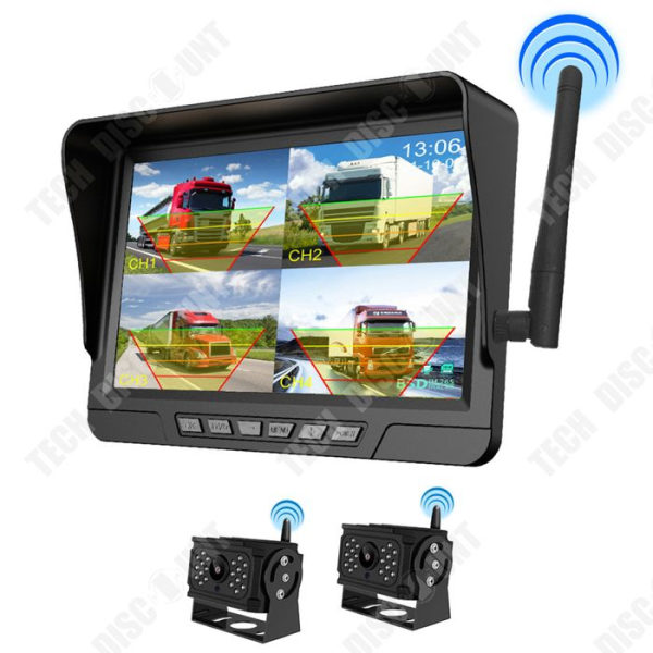 TD 1080P Backup Camera med 7" LCD-skärm Dual Camera Backup Camera Kit Vattentät kamera för husbilar och släpvagnar