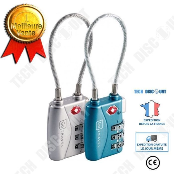 TD® Hänglås med TSA-kabel (360) blågrå storlek 10,2 cm - Resehänglås med kodlås och TSA-kabel