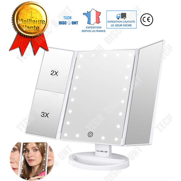 TD® foldbar spejl med 3 ansigtet led lysende forstørrelse på justerbar fod strøm batterier makeup badeværelse kosmetik professionel