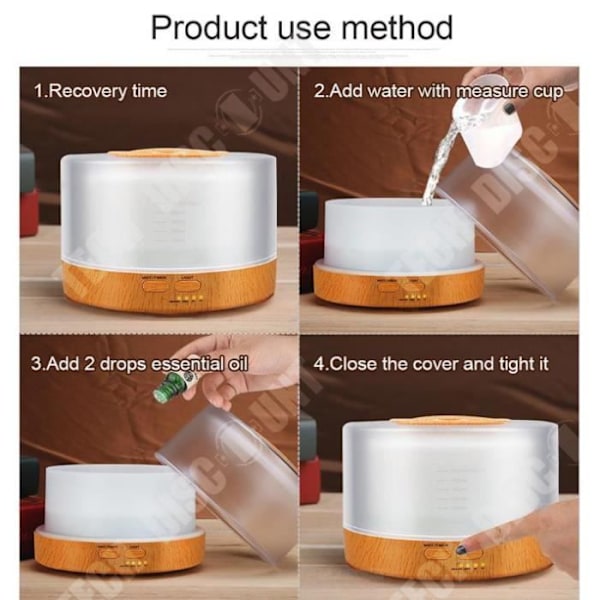 TD® 500 ml puusydäntään aromaterapia-laite, kaukosäädin, värillinen ilmanpuhdistaja, hiljainen kostutin