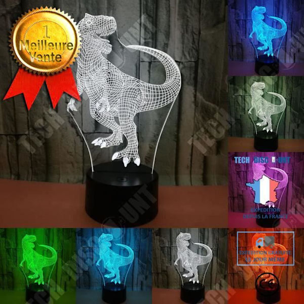 TD® Dekorativ berøringsoptisk lampe 7 farver illusion optisk model Tyrannosaurus lavt strømforbrug USB-kabel eller 3 AA-batterier