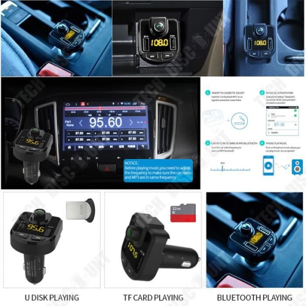 TD® Bluetooth FM -lähetin, mp3-soitin, auto, handsfree musiikki, langaton radioadapteri, puhelinpaketti