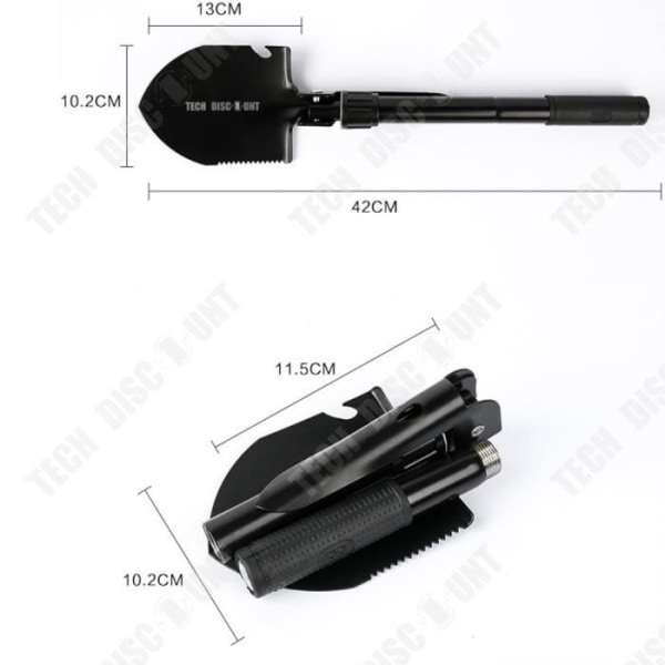 TD® Multifunktionelt militærpistol, foldbar, robust og slidstærk til camping, vandreture, havearbejde, rydning, sort, grave i jorden. Svart