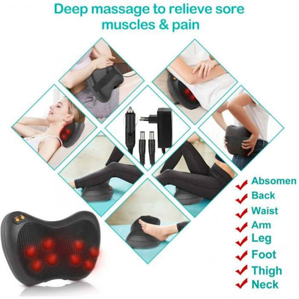 Hierontatyyny, No14, 8 Lämpenevää Shiatsu-massointipäätä Selälle, Säädettävä Intensiteetti Lämpimällä Hieronnalla