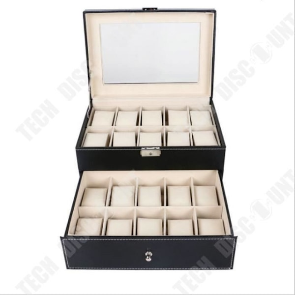 TD® Watch Box Herrgåva 20 klockor Dubbla Läder Kvittokartong Färg: Svart