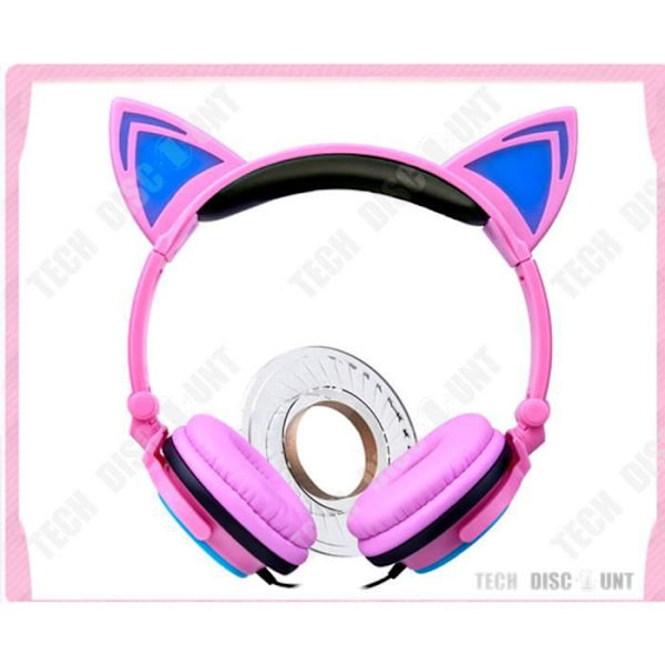 TD® Kabelanslutna ljudhörlurar Kawaii Child Gaming Noise Cancelling Luminous Cat Ear Music Telefon Vikbara kraftfulla hörsnäckor