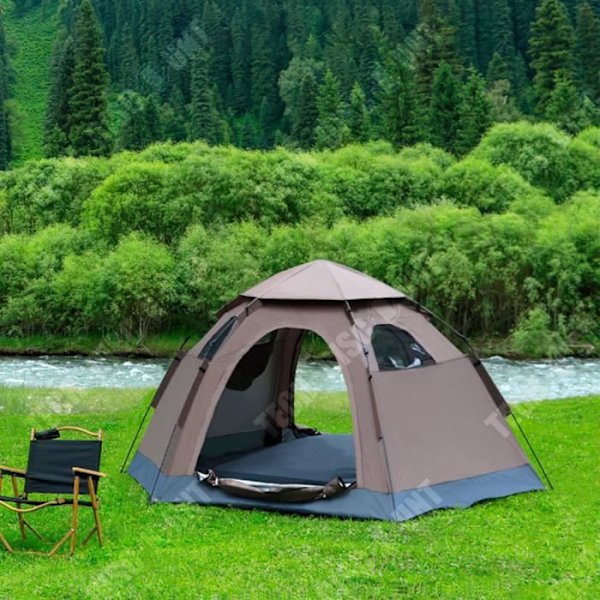 TD® Outdoor Camping Nät Röd Snabböppning Automatisk stormsäker förtjockning Hexagontält Campingutrustning