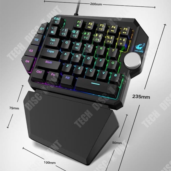 TD® Spelklaviaturer med en hand Trådad med spel-specifikt handledsstöd RGB-bakgrundsbelysningseffekt