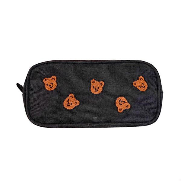 Pencil case - TD® - 24.5x10x5cm - Broderi bjørn - Stort rum - Polyester