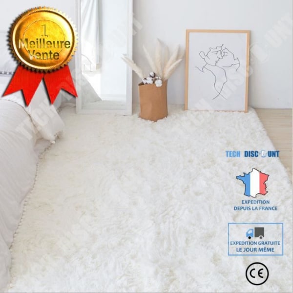 TD® Tapis Shaggy lang pile i unik BEIGE farve (140x200 cm)