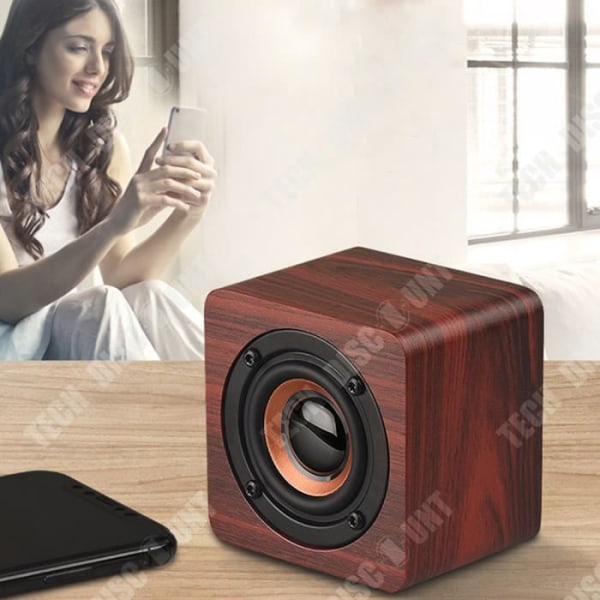 TD® trådlös Bluetooth-högtalare, Wood Grain, Portable Subwoofer, Creative Square, Mini Small Retro-högtalare