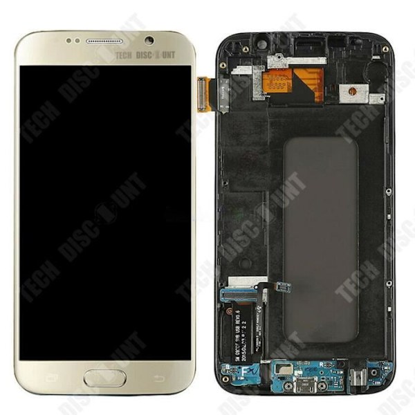 TD® Sopii Samsung S6 G920 -puhelimen kosketusnäytölle, LCD-näyttö koko LCD-kehyksellä kullassa.