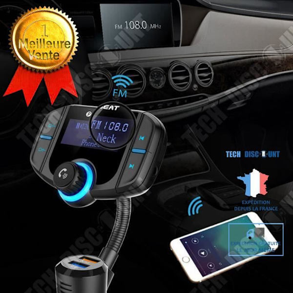 TD® FM Sender Bluetooth MP3 Afspiller med hurtigopladning til bil - Biltilbehør til Radio, MP3, SD Kort Afspiller