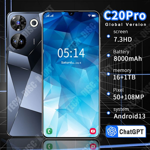 TD® Älypuhelin C20 Pro 2 Go + 16 Go suuri näyttö 2999 mAh akku megapikseli kamera puhelin