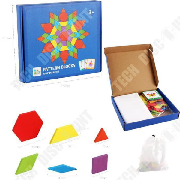 TD® 155 bitar Montessori pussel för barn Färgglada trä Tangram byggkloss Pedagogisk leksak Lärleksak Julklapp