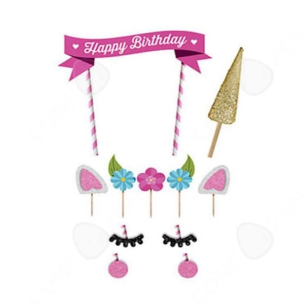 CONFO® Tårtdekoration enhörning födelsedag flicka regnbåge handgjorda tillbehör återanvändbar ballong fest banner glad bi