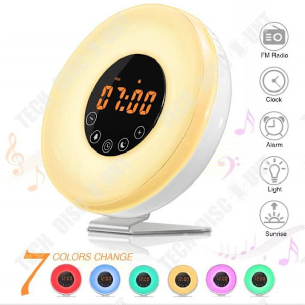 TD® Lyskærm, FM Radio Vækkeur Natlampe Lyskærm Sengelampe Solopgang Solnedgang Simulation Snooze RGB Hvid Ch