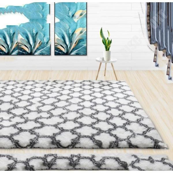 TD® GOGOLOVING Shaggy Living Room Matta 120 x 160 cm i vit kalebassmönster