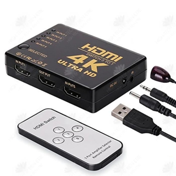 HTBE® HDMI Switcher 4K 5 in 1 High Definition Remote Control Switch Infraröd HDMI Switcher Högupplöst fjärrkontroll
