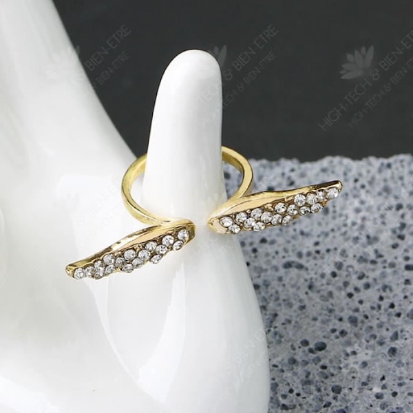 HTBE® Europæisk og amerikansk stil vinge ring, niche design til kvinder, justerbar pegefinger ring, let luksus åbning Gul M
