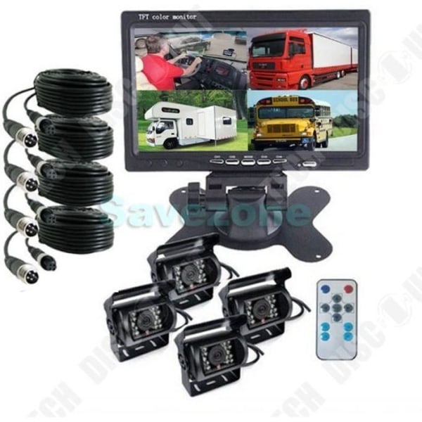 TD® 4x backkamera för bil 4 stift + 7 tum LCD 4CH separat monitor för 12V - 24V lastbilsbusstraktor 10m 20m kabel