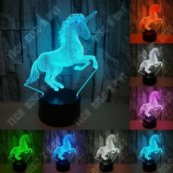 LED 3D Unicorn Lampa - TD - 7 Färger - USB-uppladdningsbar - Holografisk Effekt