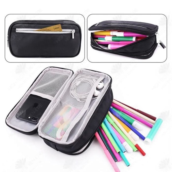 HTBE® Multifunktionel stor kapacitet penne tas tre-lags skrivebords taske til skoleelever