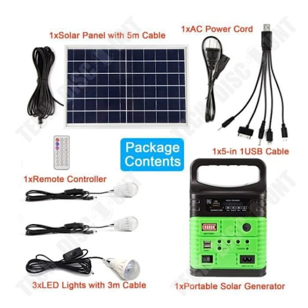 Kit Solsystem - TECH DISOUNT - Bärbar Generator - Sol-lampa - Camping - Svart