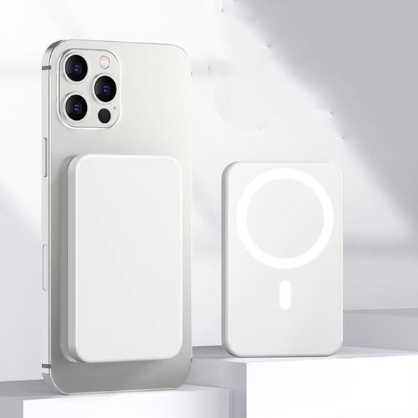 Blanc 5000mAh-Magnetisk trådløs powerbank til iPhone, hurtig induktionsoplader, batteri ex