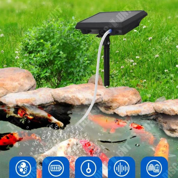 TD® Solcelled oxygenspumpe til akvarium, udendørs fiskepumpe, iltning af fisketank, sort beluftning til dam.
