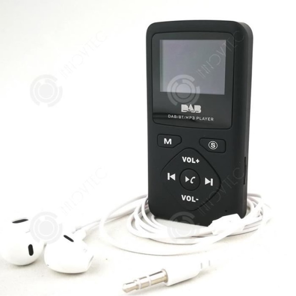 INN® FM/DAB fickradio, digital stereo LCD-display, stöd för Bluetooth MP3 uppspelningsfunktion, svart radio