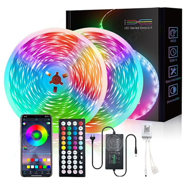 INN LED-remsa 20m med 44-knapps fjärrkontroll 30 lampor per meter RGB LED-remsa med musik RGB LED för vardagsrummet sovrum