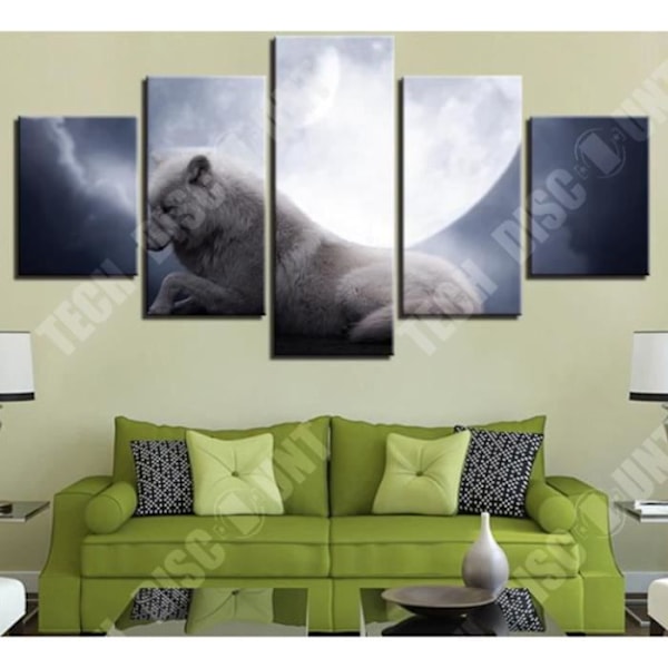 TD® 5 delar Canvas Tavlor Vit Varg Under Månen Nattväggbilder