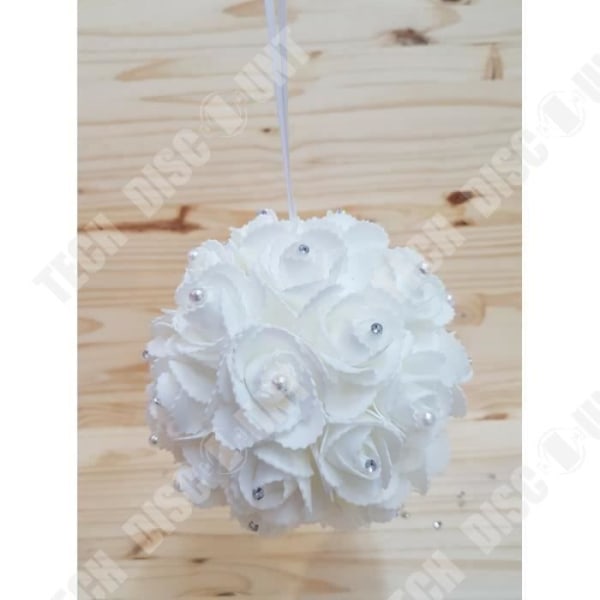 TD® Blomsterboll med strass för bordsdekoration - Bröllopsrum VIT x 1 - Rund pärlblomma med hängare