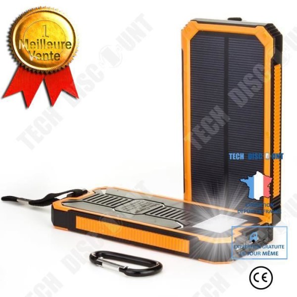 TD® Solcelle Batteri Oplader Power Bank Nødlader Bærbar Vandtæt Ekstern Batteri med 8 LED Dobbelt USB 15000mAh