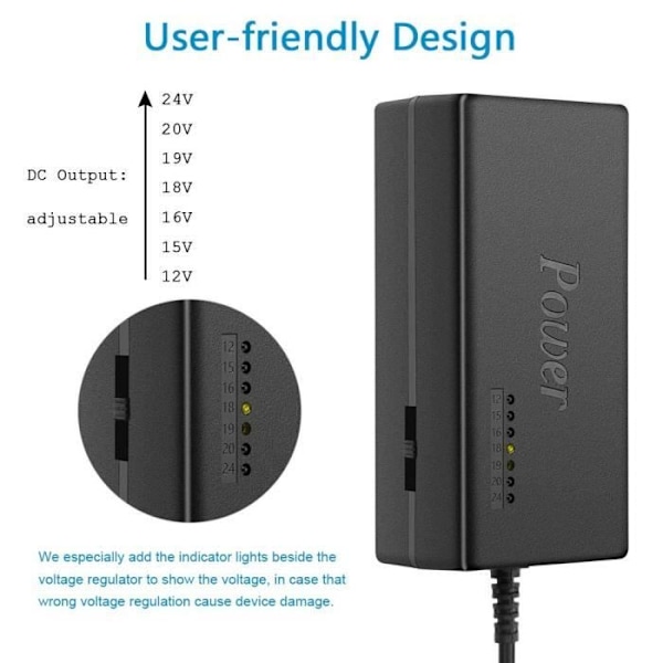 Strømforsyning - INN - TD - Universal oplader 12-24V - 13 hoveder inkluderet - Avanceret teknologi Svart