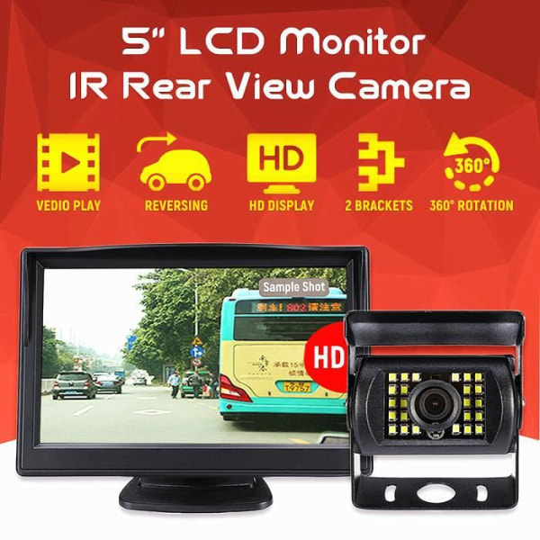 Backkamera IR bakåtsikt + 5 tum LCD-skärm för bil lastbilsbuss