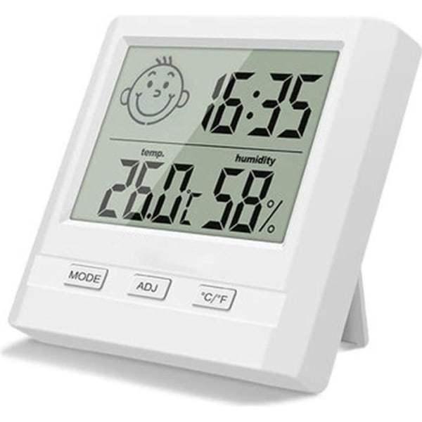 Inomhustermometer Digital Hygrometer med tidsvisning, noggrann temperaturmätare för fuktighetsmätare