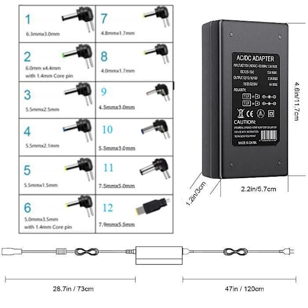 Strømforsyning - INN - TD - Universal oplader 12-24V - 13 hoveder inkluderet - Avanceret teknologi Svart