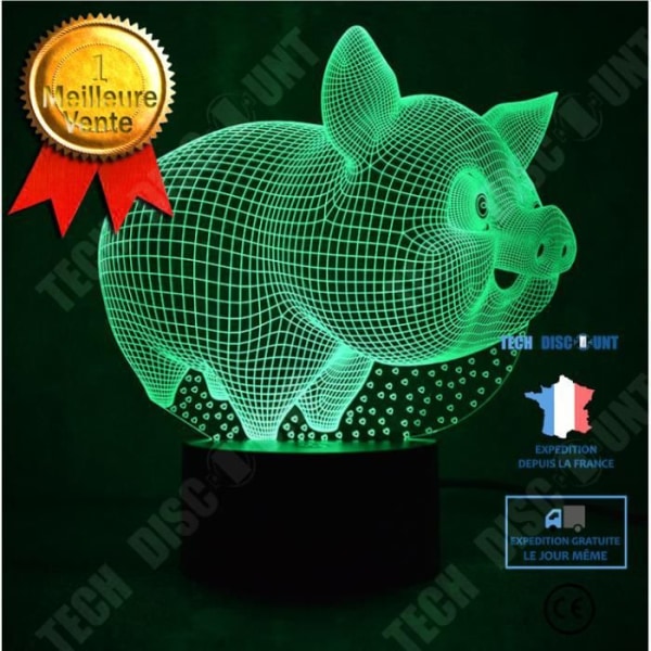 TD® Animal Fat Pig 3D Night Light Vision-knapp LED-belysning