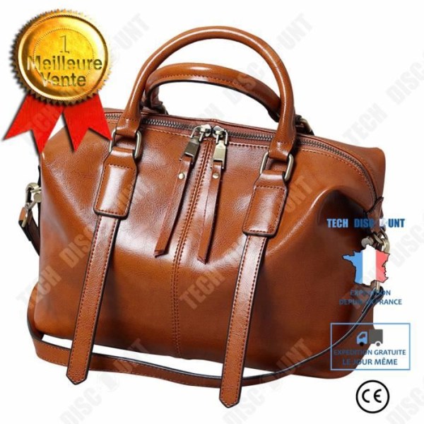 TD® Tas til kvinder i oliebehandlet læder, retro Boston taske, læder skuldertaske til modebevidste kvinder