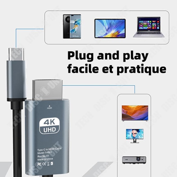 TD Kaapeli 2M HD 4K 60Hz kaapeli mobiililaitteille ja tietokoneille PVC-kaapeli usb c:stä usb c:hen TypeC-kaapeli