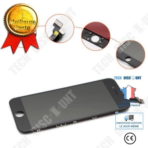 TD® Black iPhone 6S skärm + härdat glas - Skyddstillbehör för iPhone Apple telefoni telefonskärm reparation