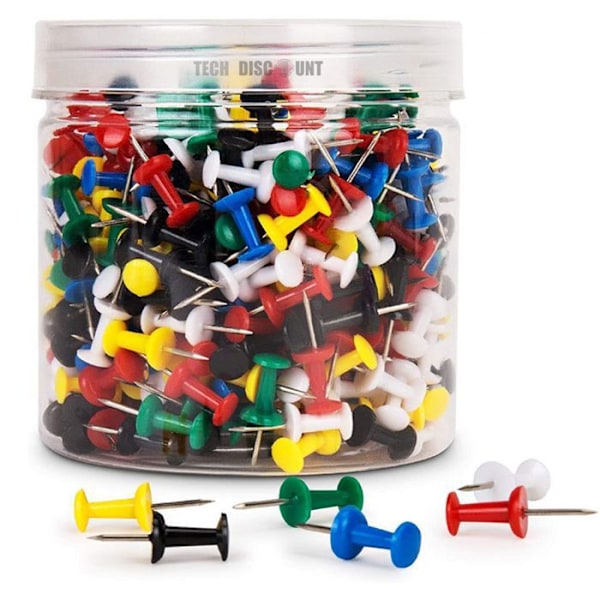 TD® Kasse 200 Multifarvede Pushpins til korktavle - Multi-brug Pushpins til Hjem, Skole, Kontor...